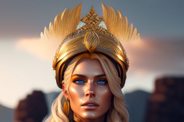 Athena with her battle helmet.