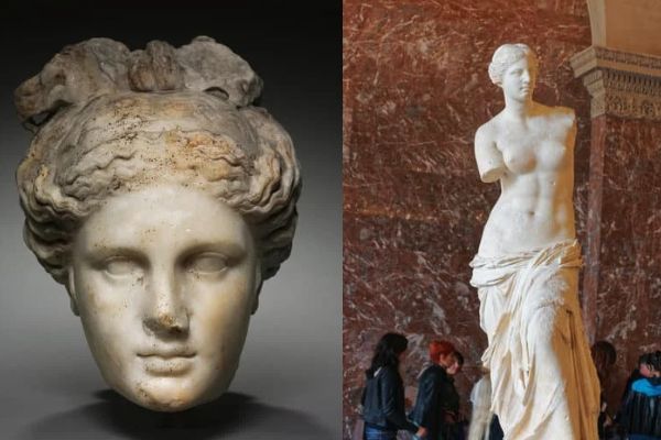 A statue and sculpture of Goddess Aphrodite.