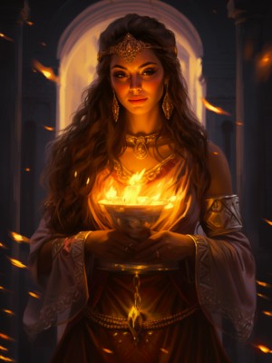 Goddess Hestia holding a flame.