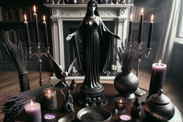 Altar of Hecate with necessary items.