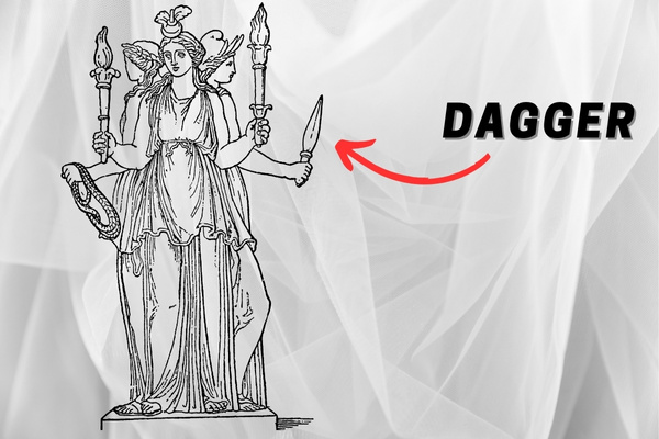 Hecate holding a dagger.