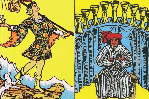 Nine of Cups and The Fool cards combined.